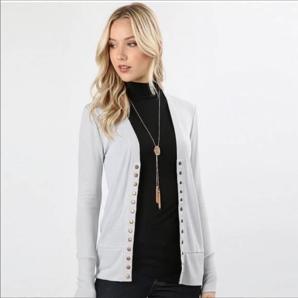 Mocha Snap Button Long Sleeve Cardigan - Picture 4 of 8